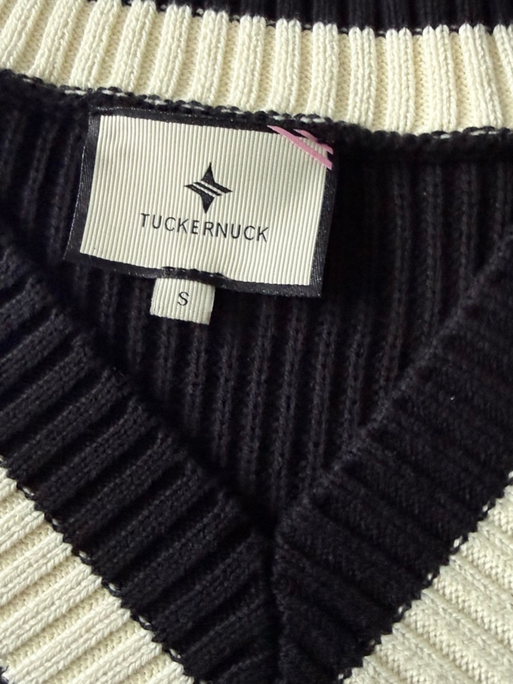 Tuckernuck Black V-Neck Sweater with Cream Trim - Picture 3 of 6